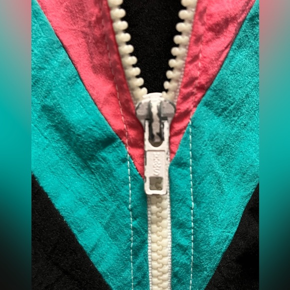 Teddi Sport Women’s VTG 80’s Track Jacket Black, White, Pink & Turquoise Large - Picture 4 of 8
